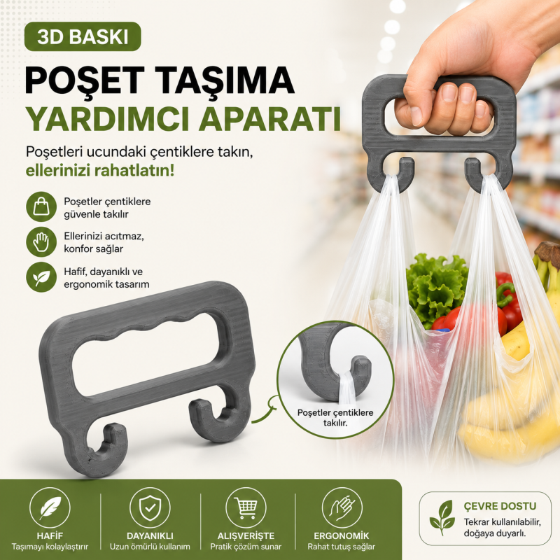 Siyah Çok Amaçlı Market Pazar Poşet Tutucu Taşıma Aparat Kiti - Görsel 1
