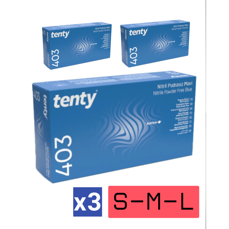 Pudrasız Mavi Nitril Eldiven Tüm Bedenler 100 Lü x 3 Paket S-M-L - Görsel 1