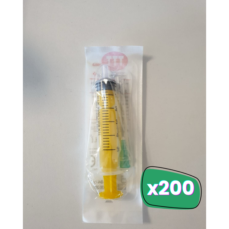 TTT World 5 ml Tek Kullanımlık 3 Parça Enjektör (Şırınga) Yeşil Uçlu İğneli - 200 Adet - Görsel 1